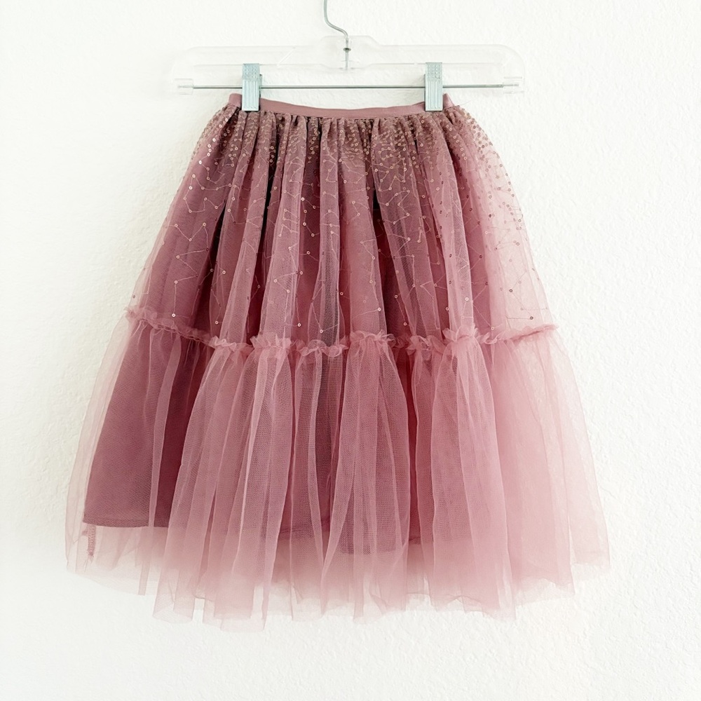 Tulle Midi Skirt in Dusty Rose - Elegant Layered Girls Skirt